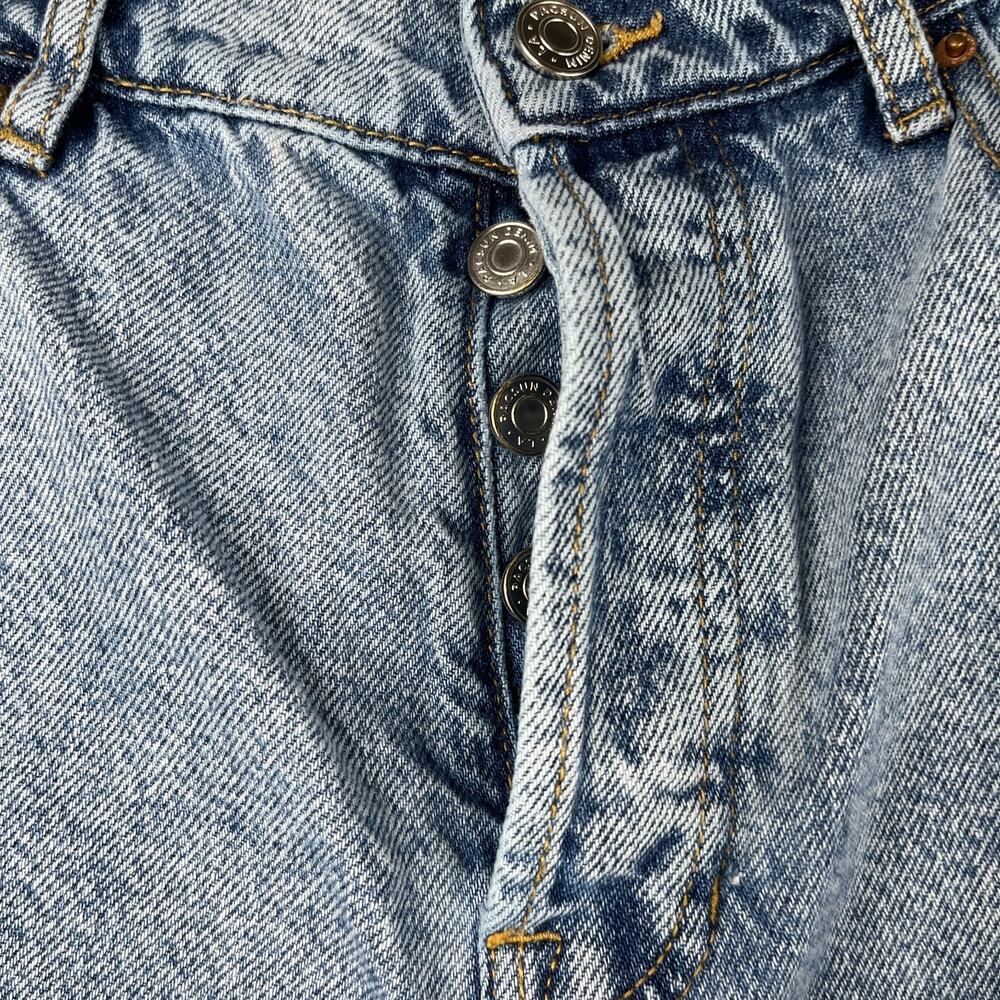 Pac Sun High Rise Button Fly Denim Jeans Womens Size 27 Light Wash Distressed - Picture 8 of 13